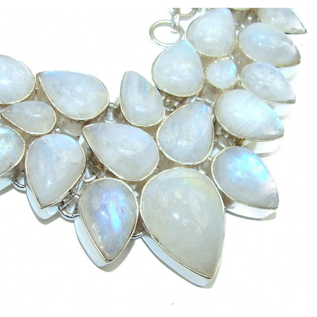 Large Moonstone carved Ox Bone .925 Sterling Silver handcrafted necklace