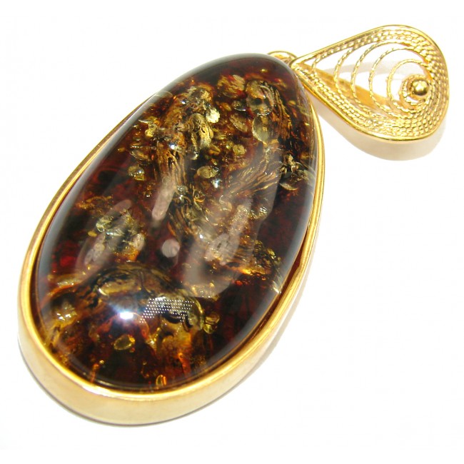 Huge Baltic Polish Amber .925 Sterling Silver handcrafted pendant