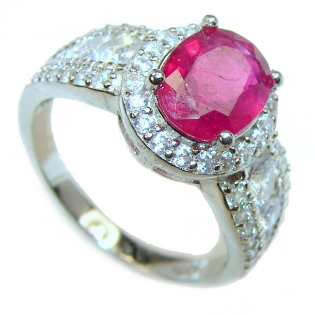 Great quality unique Ruby 18K white Gold over .925 Sterling Silver handcrafted Ring size 7