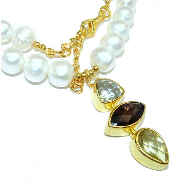 Pearl & Multigem 14K Gold over .925 Sterling Silver handmade Necklace