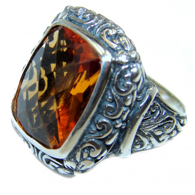 Golden Rose Authentic Golden Topaz .925 Sterling Silver handcrafted Large ring; s. 6