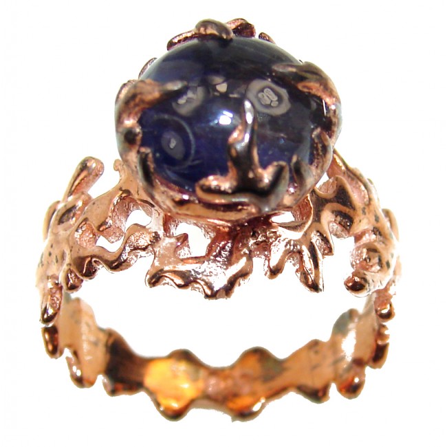 Genuine Sapphire 18K Rose Gold over .925 Sterling Silver handmade Ring size 7