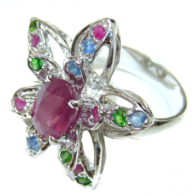 Victorian Style Ruby .925 Sterling Silver ring; s. 7 1/4