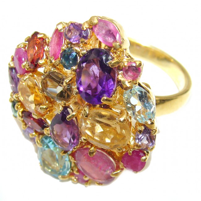 iNCREDIBLE QUALITY Huge authentic Multigem 14K Gold over .925 Silver handcrafted Ring s. 8 3/4