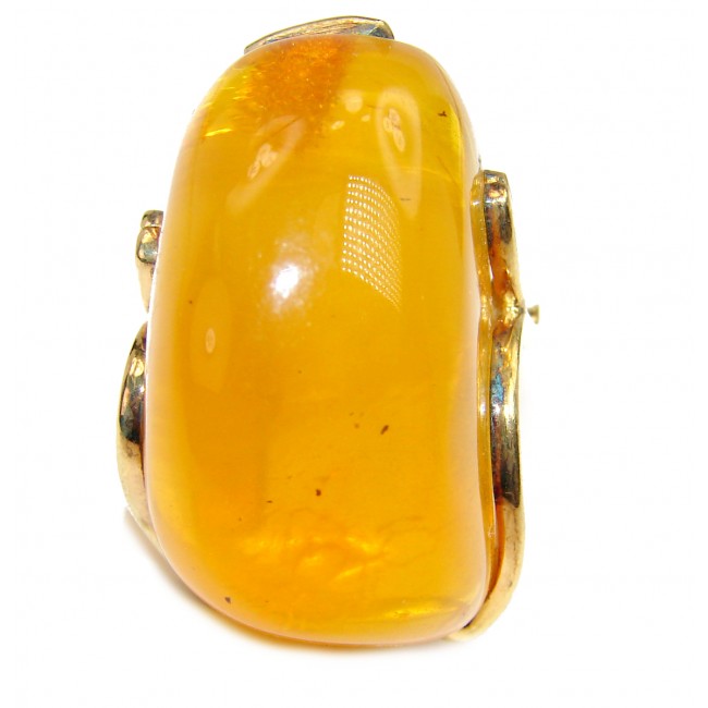 Authentic rare Butterscotch Baltic Amber 14 K Gold over .925 Sterling Silver handcrafted ring; s. 9