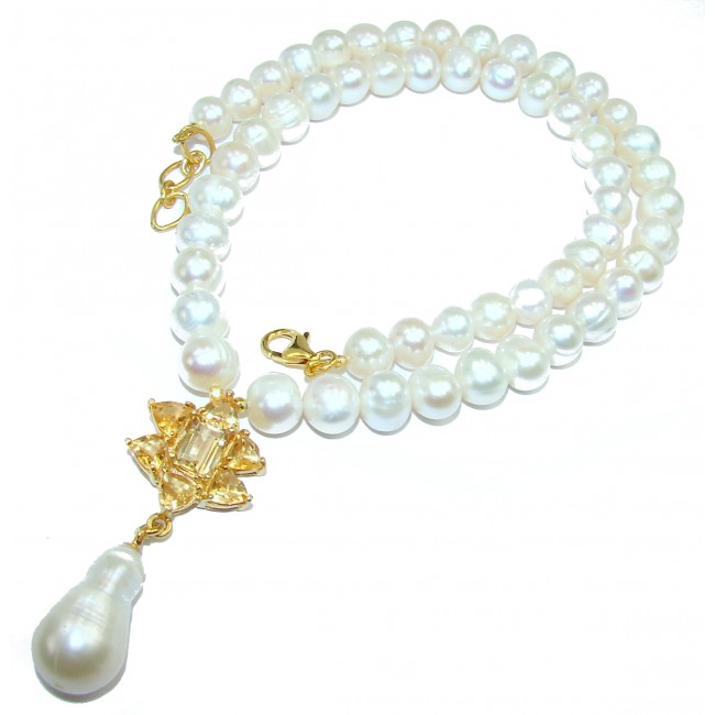 Pearl & Citrine 14K Gold over .925 Sterling Silver handmade Necklace