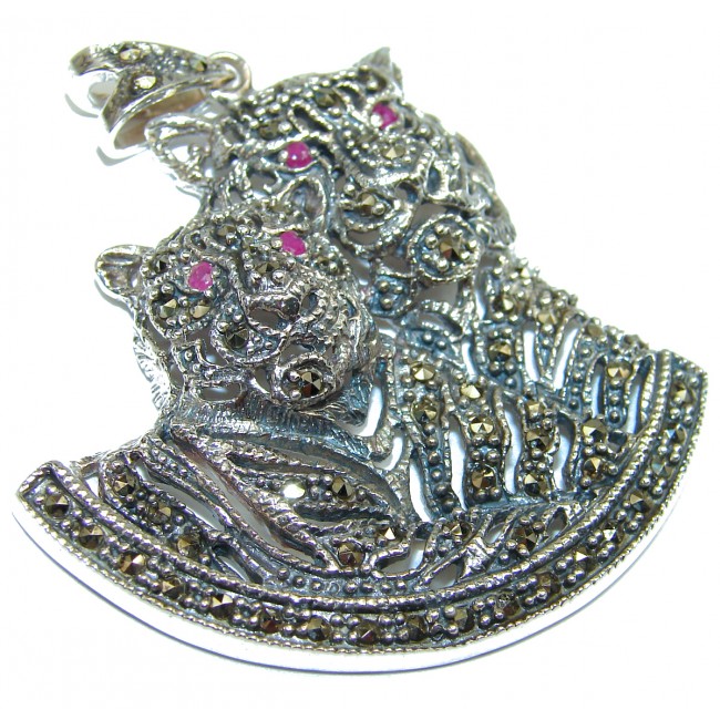 HUGE Spectacular Big Panther Marcasite .925 Sterling Silver handmade pendant