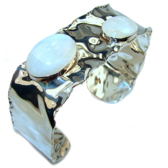 Real Treasure Fire Moonstone hammered .925 Sterling Silver Bracelet / Cuff