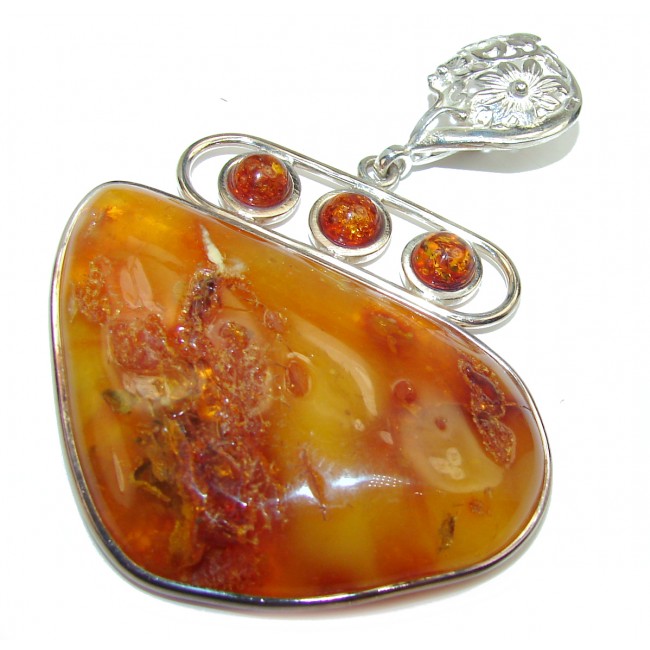 Huge Genuine Baltic Amber .925 Sterling Silver handmade pendant