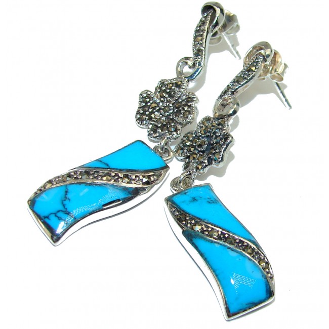 Solid inlay Turquoise .925 Sterling Silver earrings