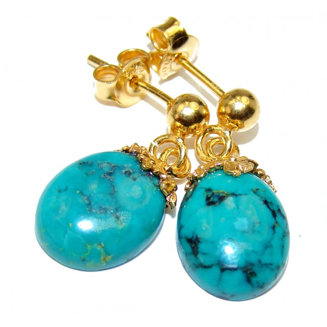 Genuine Turquoise 18K Gold over .925 Sterling Silver handcrafted Earrings