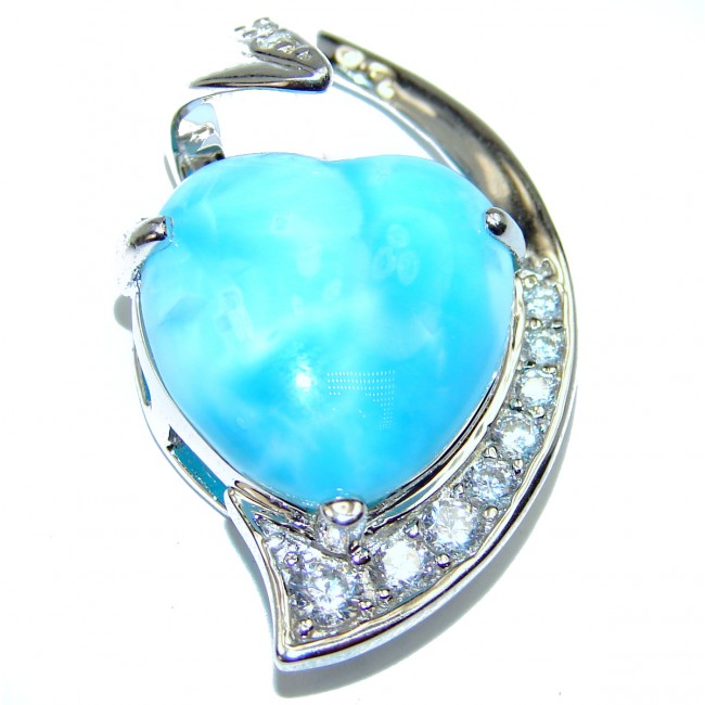 Blue Heart genuine Blue Larimar .925 Sterling Silver handmade pendant