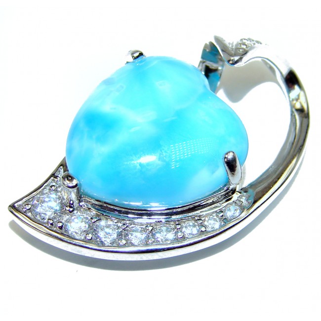 Blue Heart genuine Blue Larimar .925 Sterling Silver handmade pendant