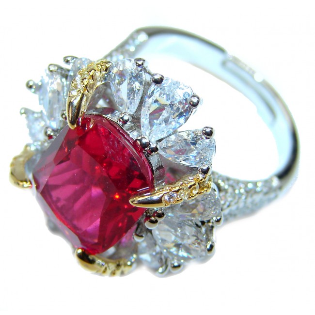 Precious Red Topaz .925 Sterling Silver Statement HUGE Ring s. 7