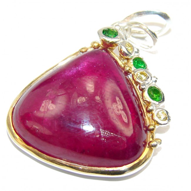 Deluxe Ruby 2 tones .925 Sterling Silver handmade Pendant
