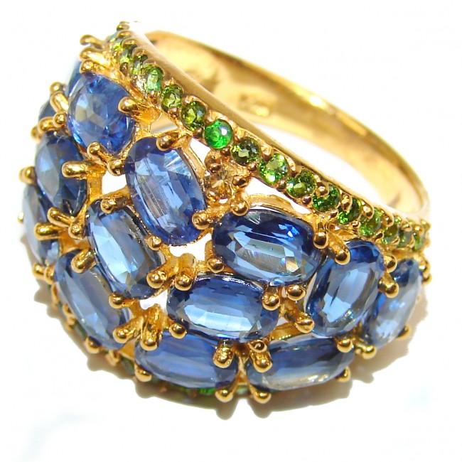 Authentic African Kyanite Emerald 14K Gold over .925 Sterling Silver handmade Ring s. 8