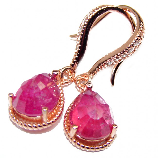 Stunning Authentic Ruby 14K rose gold .925 Sterling Silver handmade Large earrings