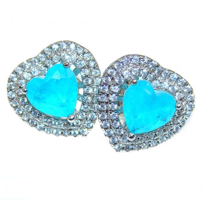 Sweat Hearts Paraiba Tourmaline .925 Sterling Silver entirely handmade earrings