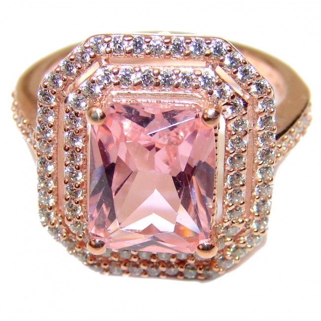 Exceptional Morganite 18K Rose Gold over .925 Sterling Silver handcrafted ring s. 6 1/4