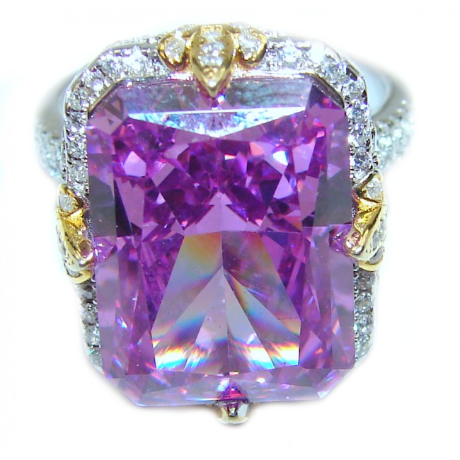 Vintage Style 15.2 carat Amethyst 2 tones .925 Sterling Silver handmade Cocktail Ring s. 7 1/4