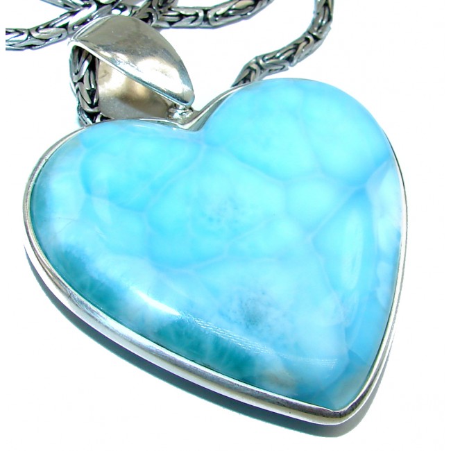 64.8 grams! Large Angel's Heart amazing quality Larimar .925 Sterling Silver handmade necklace