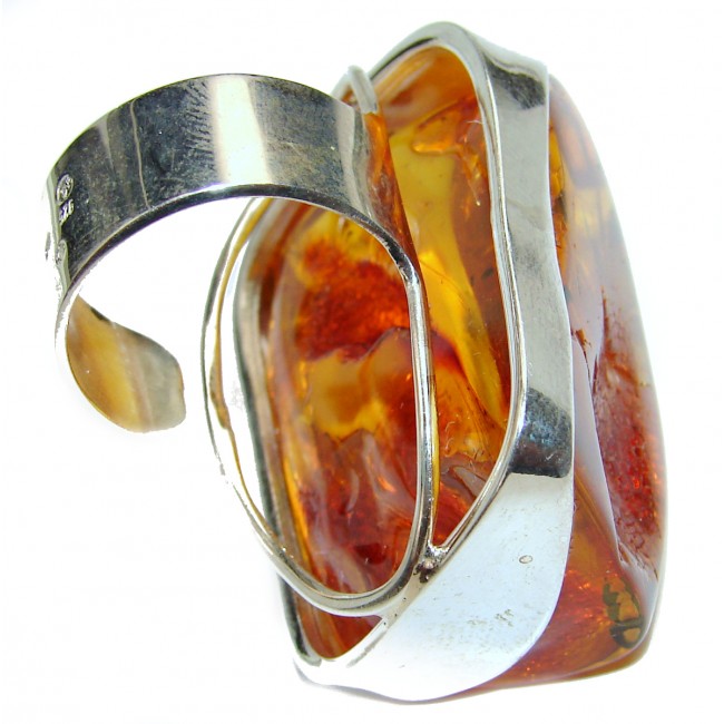 Large Authentic rare Baltic Amber .925 Sterling Silver handcrafted ring; s. 8 adjustable