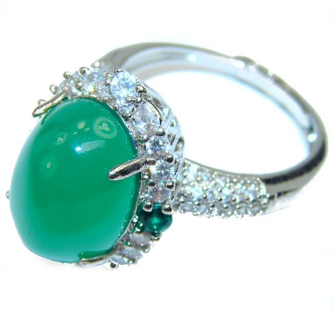 Spectacular Natural Jade .925 Sterling Silver handmade Statement ring s. 9 3/4 adjustable
