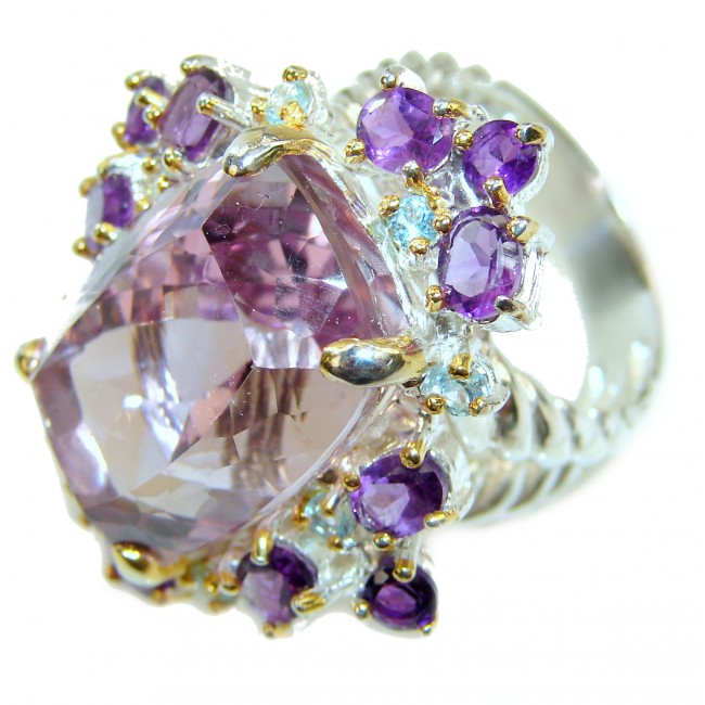 Incredible Ametrine 2 tones .925 Sterling Silver handcrafted Ring s. 9
