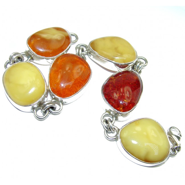 Beautiful genuine Baltic Amber .925 Sterling Silver handcrafted Large Bracelet