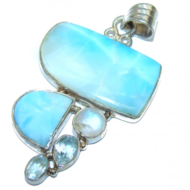Crystal Lagoon genuine Blue Larimar .925 Sterling Silver handmade pendant