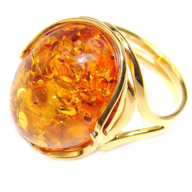 Authentic rare Butterscotch Baltic Amber 14K Gold over .925 Sterling Silver handcrafted ring; s. 7 adjustable