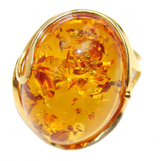 Authentic rare Butterscotch Baltic Amber 14K Gold over .925 Sterling Silver handcrafted ring; s. 7 adjustable