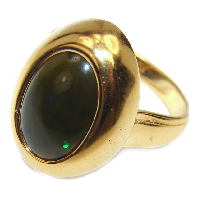 Vintage Design 7.6ctw Genuine Black Opal 18K Gold over .925 Sterling Silver handmade Ring size 7 1/4