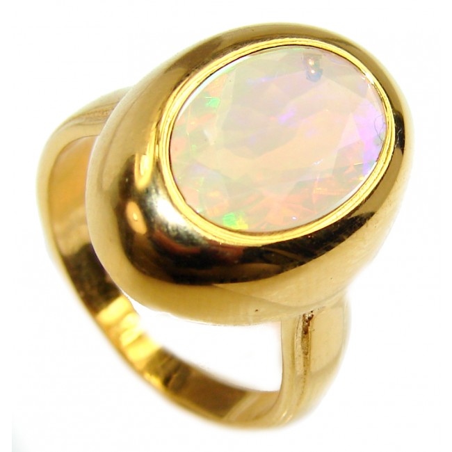 COSMIC Energy Genuine Ethiopian Opal 18K Gold over .925 Sterling Silver handmade Ring size 7