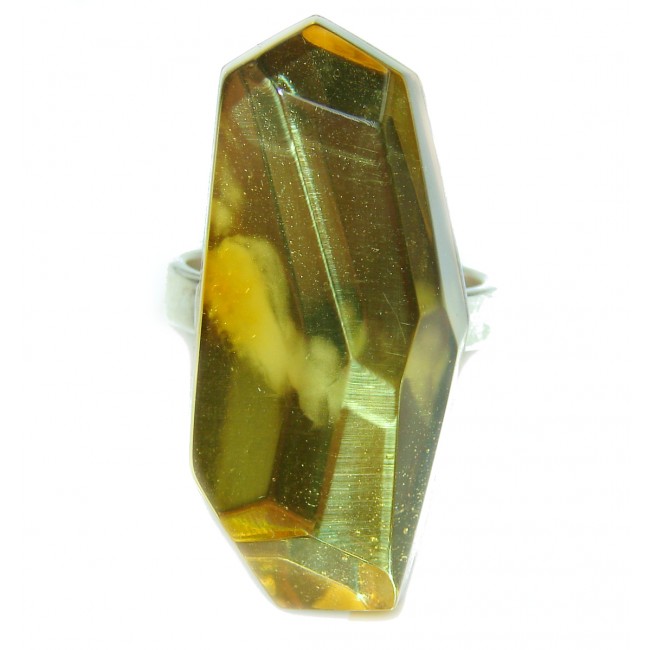Natural Beauty faceted Baltic Amber .925 Sterling Silver LARGE ring s. 7 1/2