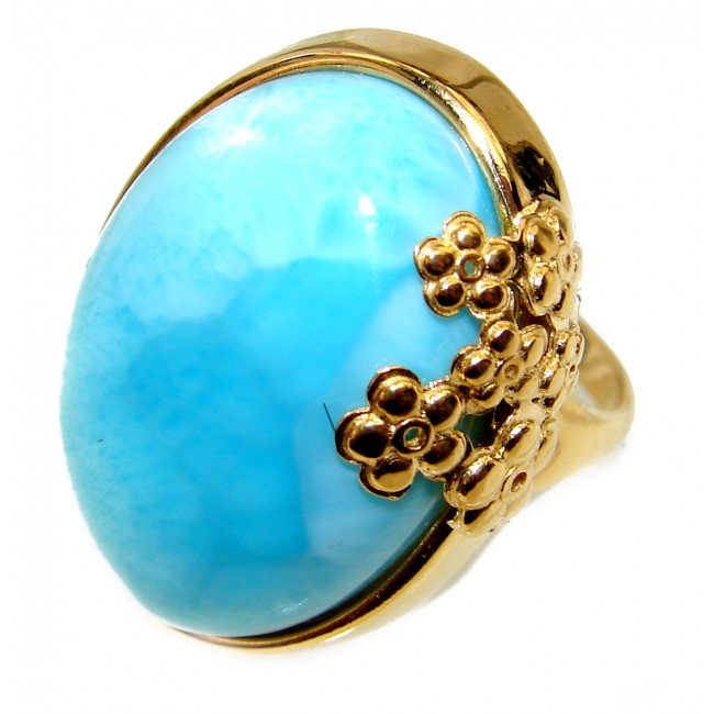 Natural Larimar 18K Gold over .925 Sterling Silver handcrafted Ring s. 8