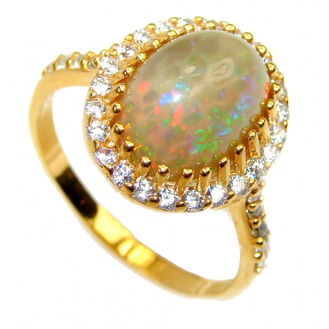 6.5 carat Ethiopian Opal 18k yellow Gold over .925 Sterling Silver handcrafted ring size 9