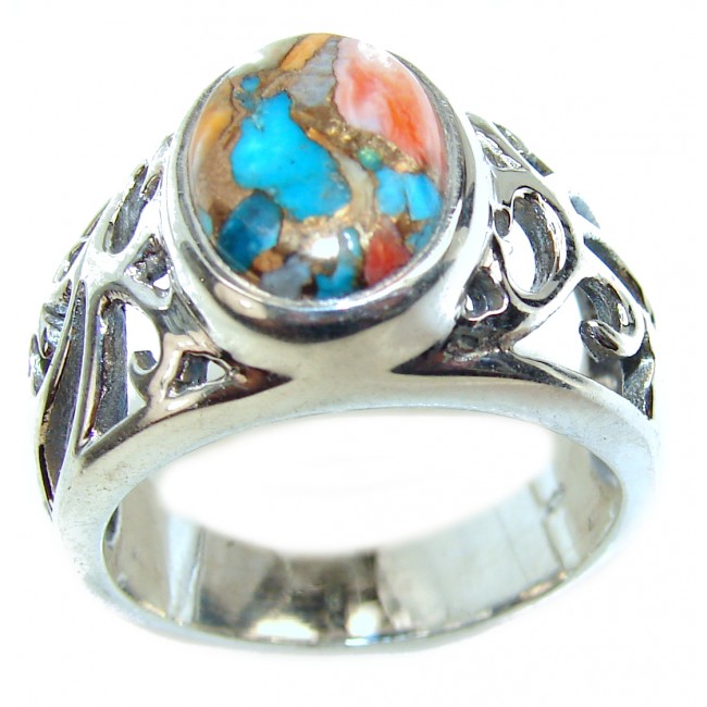 Rare Oyster Turquoise .925 Sterling Silver handcrafted ring; s. 11