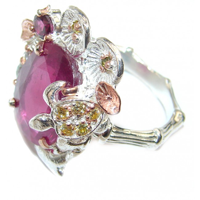 Natural Ruby & citrine Sterling Silver ring; s. 8 3/4