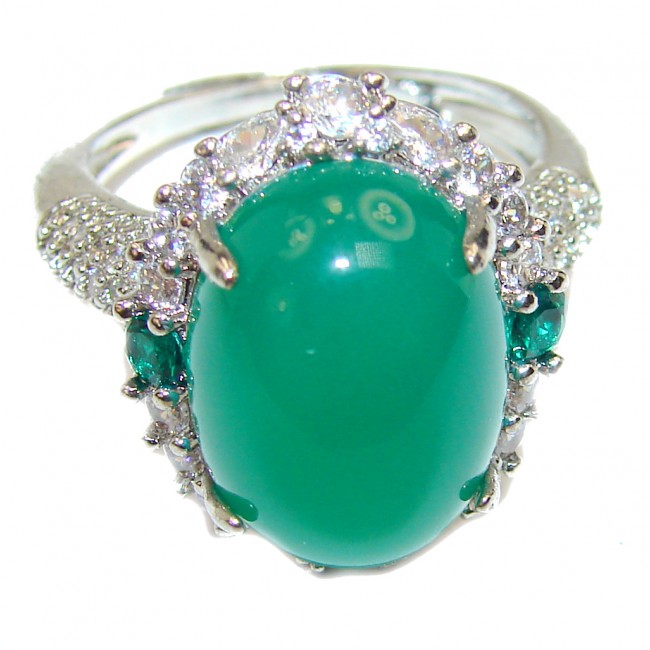 Spectacular Natural Jade .925 Sterling Silver handmade Statement ring s. 9 3/4 adjustable