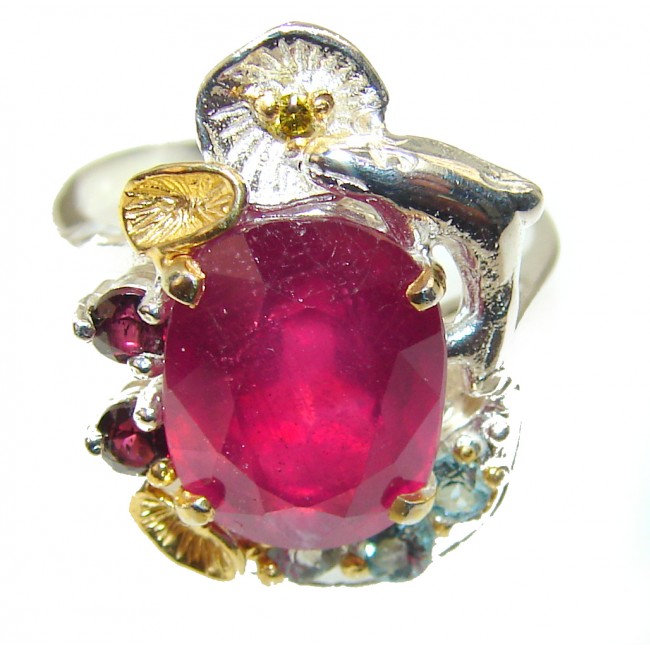 Authentic 10.2 carat Ruby Sterling Silver ring; s. 8 1/4
