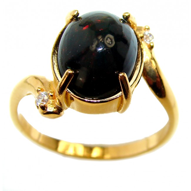 Vintage Design 4.2ctw Genuine Black Opal 14K Gold over .925 Sterling Silver handmade Ring size 8