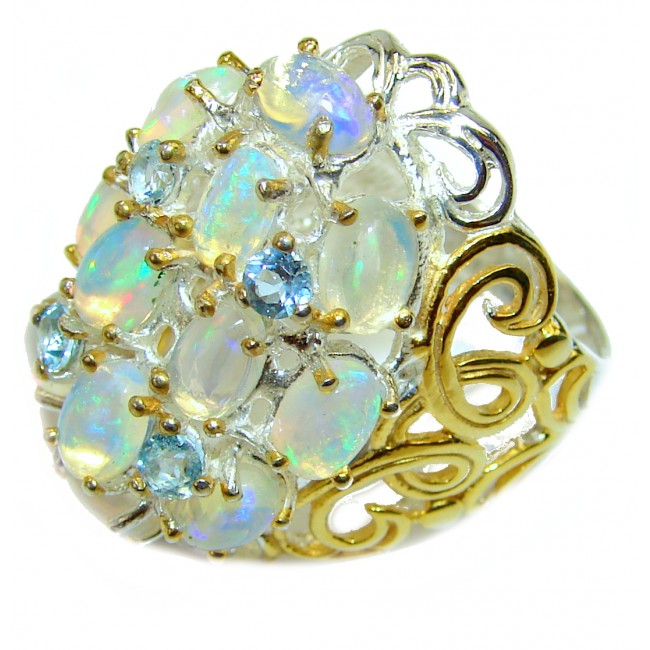 Precious Ethiopian Opal 18K Gold over .925 Sterling Silver handcrafted ring size 7