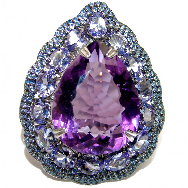 Vintage Style 22.2 carat Amethyst Tanzanite .925 Sterling Silver handmade Cocktail Ring s. 8
