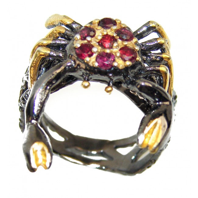 Red Crab Genuine Garnet 18K Gold over .925 Sterling Silver handcrafted Statement Ring size 8