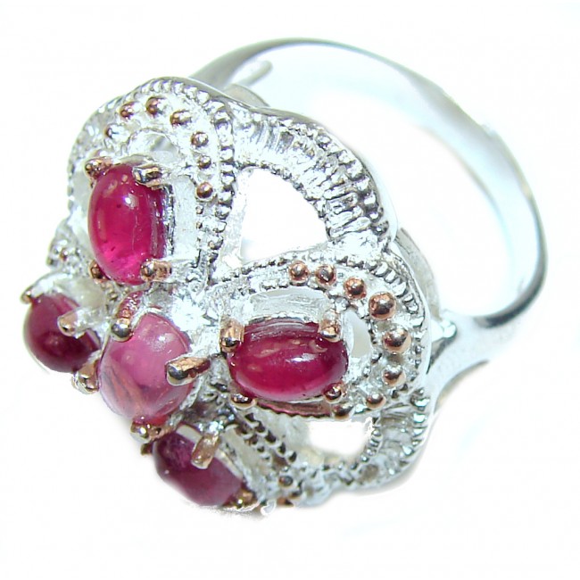 Authentic 12.5 carat Ruby 2 tones .925 Sterling Silver handcrafted ring; s. 7