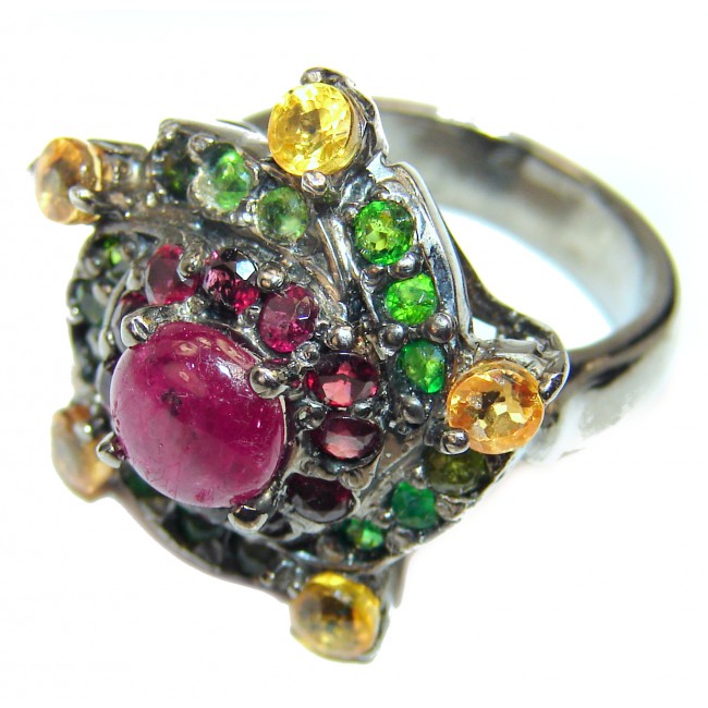 Royal quality unique Star Ruby black rhodium over .925 Sterling Silver handcrafted Ring size 7 1/4
