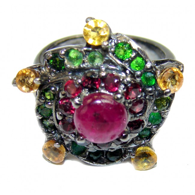 Royal quality unique Star Ruby black rhodium over .925 Sterling Silver handcrafted Ring size 7 1/4
