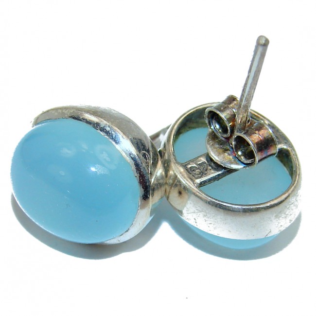 Sublime Blue Chalcedony Agate Sterling Silver handmade stud earrings