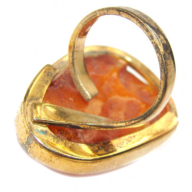 Large Authentic rare Baltic Amber 14K Gold over .925 Sterling Silver handcrafted ring; s. 8 adjustable